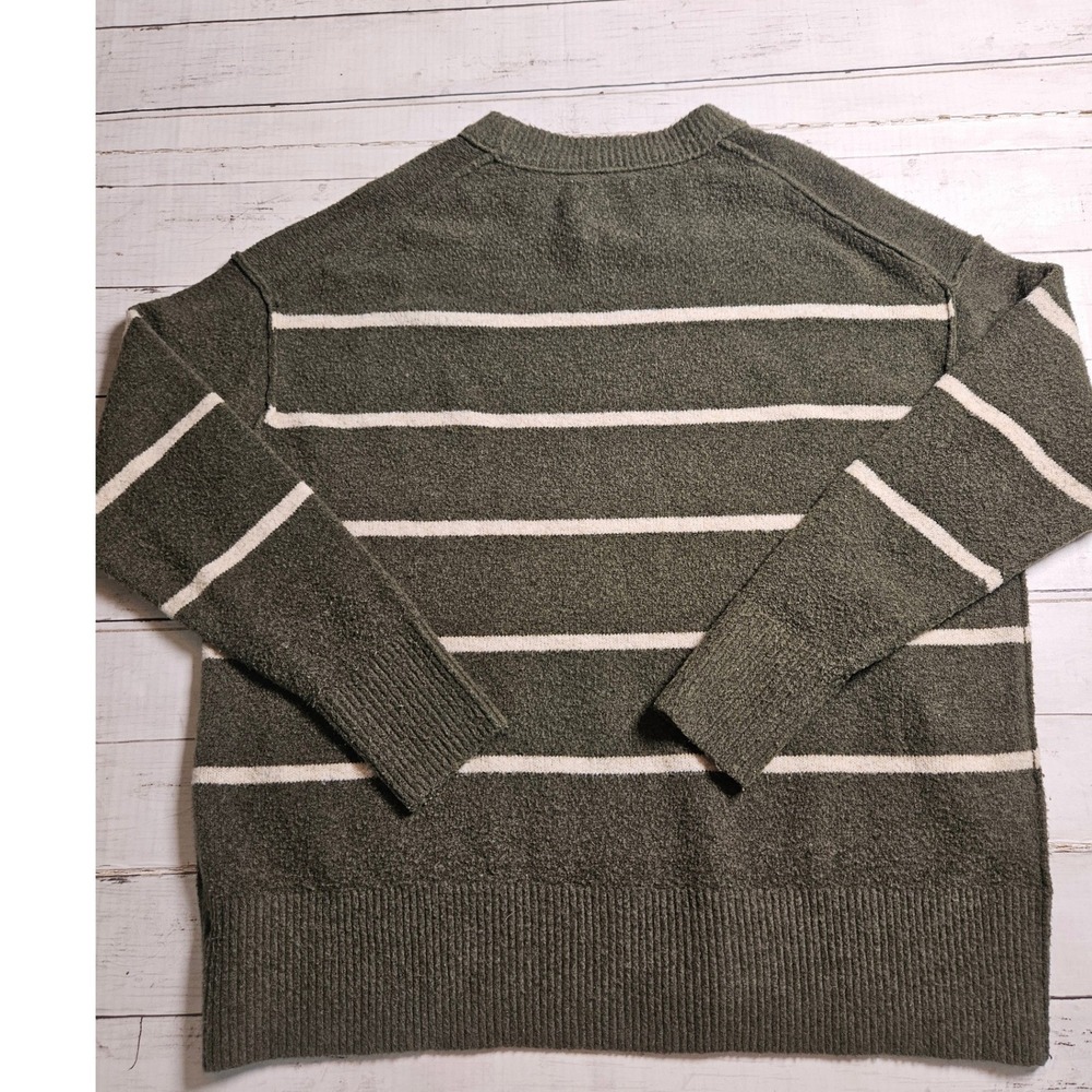Aerie Women XS Olive Green Striped Oversized Crewneck Sweater Boucle Knit - Picture 8 of 8
